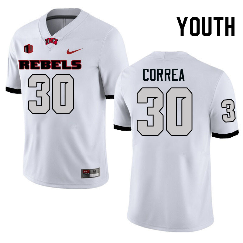 Youth #30 Charles Correa UNLV Rebels College Football Jerseys Stitched-White